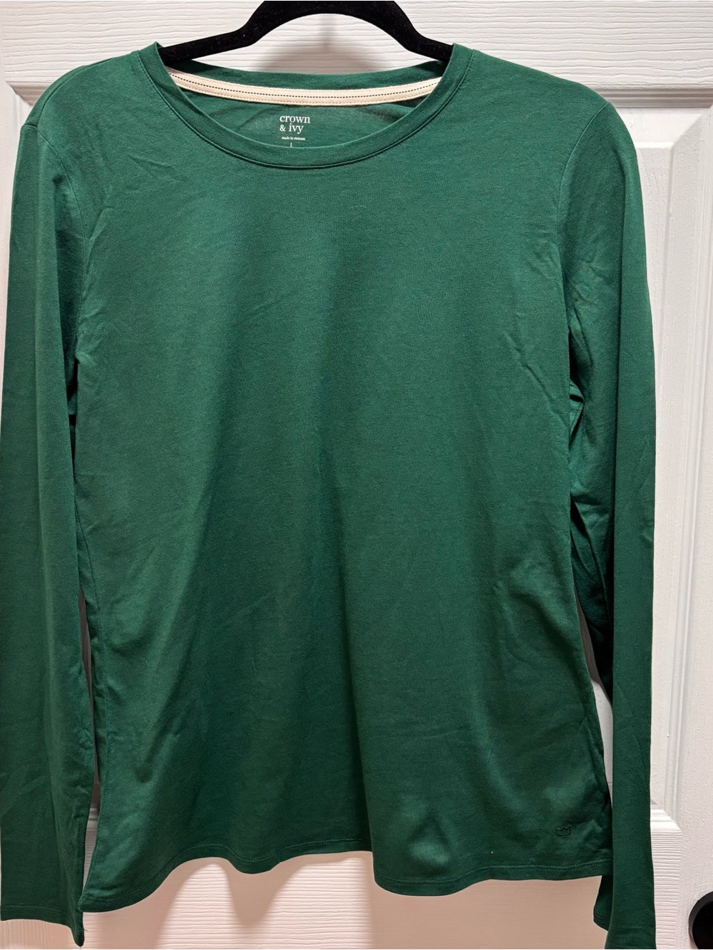 crown & ivy Deep Green Long Sleeve Crewneck Top 20 ptp x 26 L